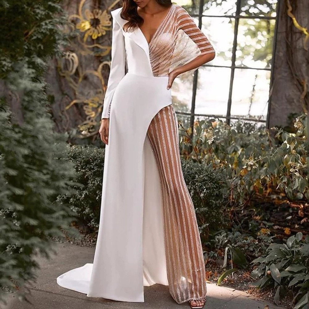 ZARA Spring Patchwork Lace Collar Asymmetric Dressy Jumpsuit